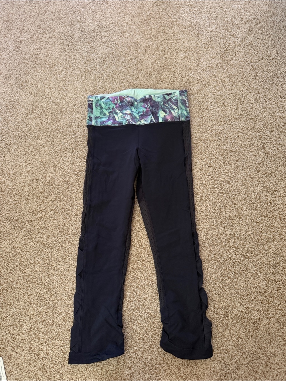 lululemon athletica Black Leggings with Green Purple Printed Waistband